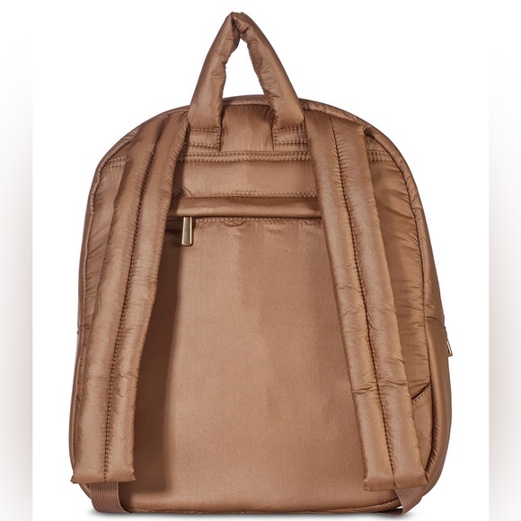 Sam Edelman 15” backpack 100% nylon quilted toffee brown laptop compatible $125 main image 11